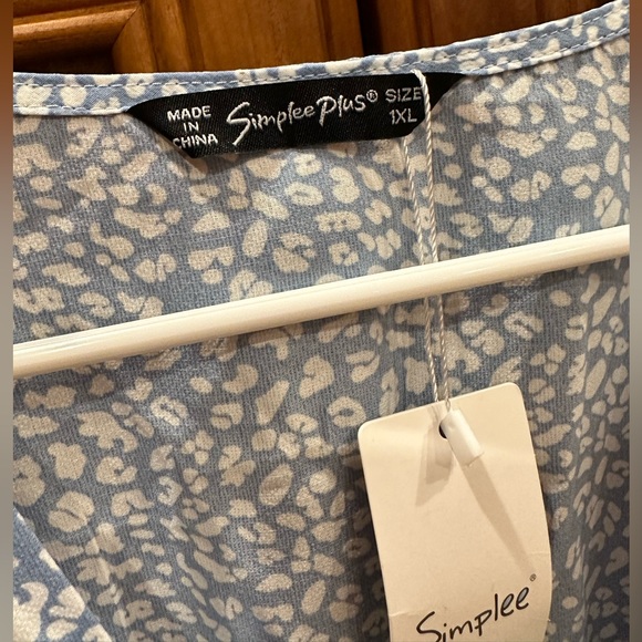 Simplee Plus Blue and White Leopard Print Dress Knot Front - Picture 2 of 7